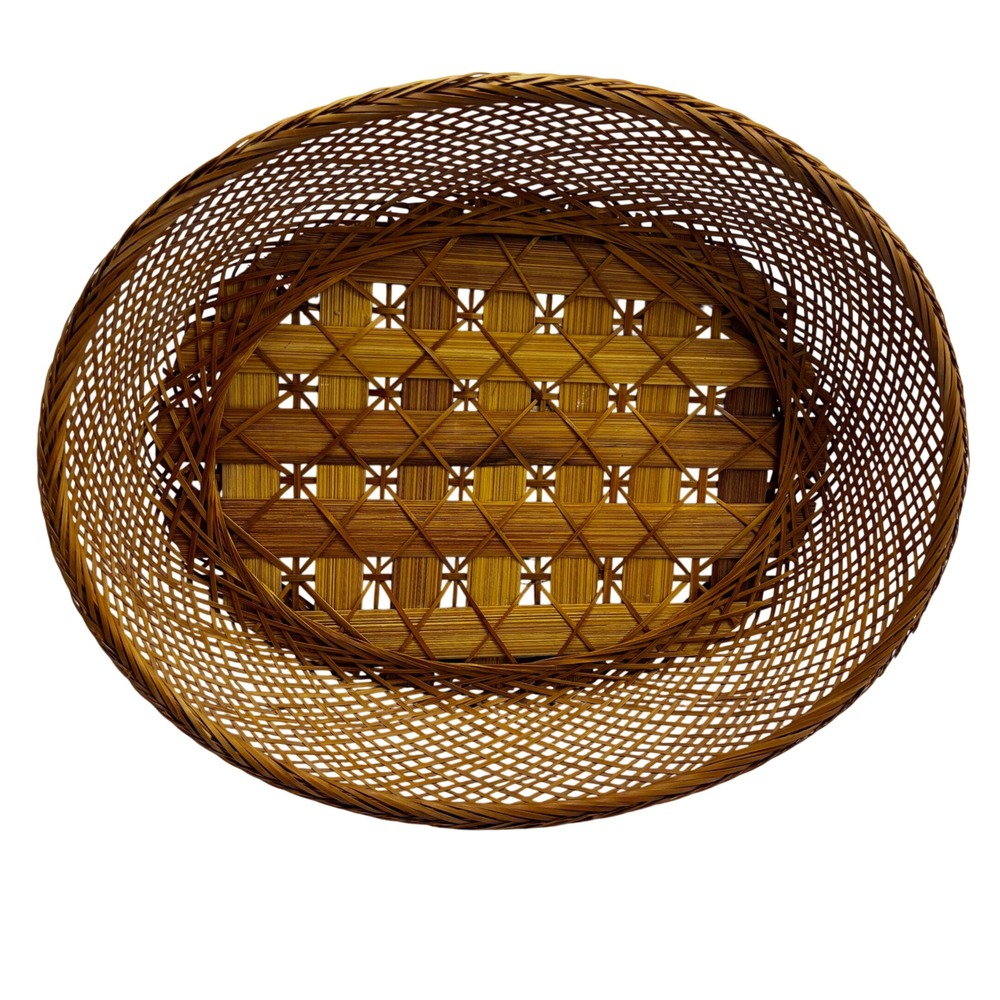 Handmade Philippines Woven Bamboo Basket Oval Lattice Fruit Bread Bowl‎ 14 Inch